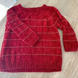 2T red sweater with gold detailed stripes